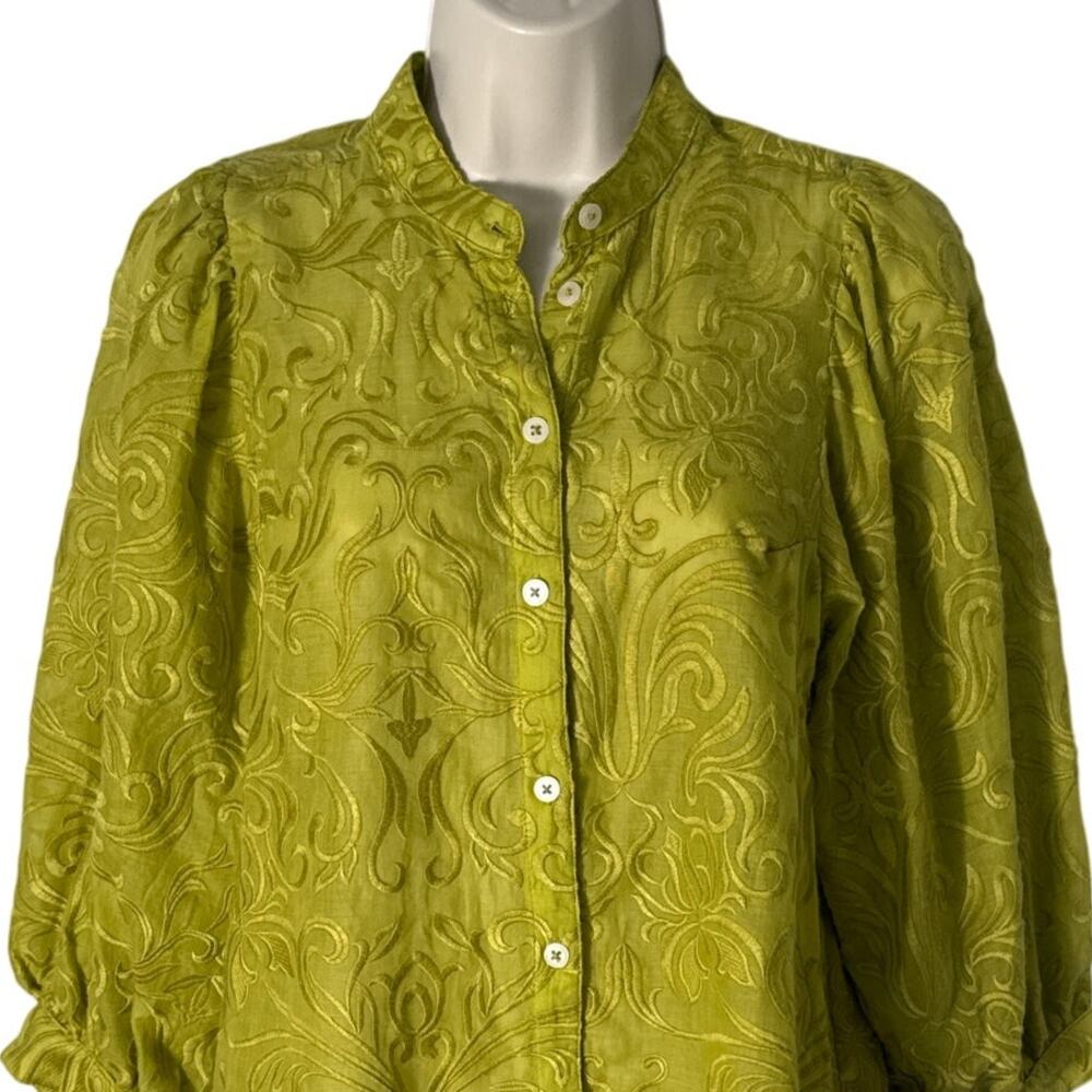 Anthropologie Pilcro Bella Embroidered Semi Sheer Button Down Blouse Green Sz XS - Picture 12 of 14